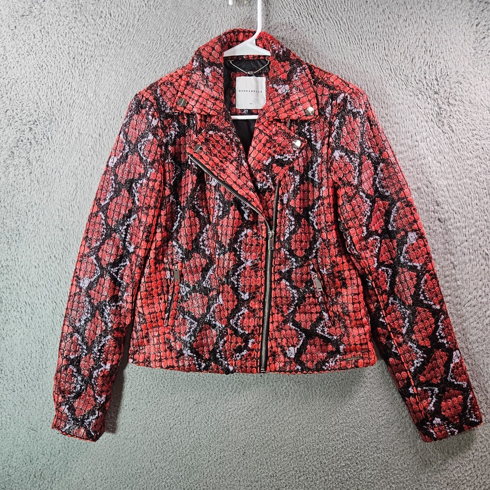 Rino &‎ Pelle Bomber Moto Jacket Women Size 36 Faux Leather Red